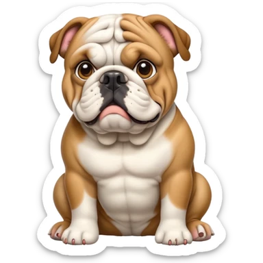 cinematic-[english bulldog]-realistic-full-body-sitting-emoji,-tail-resting-loosely-beside-its-paws,-head-tilted-dramatically,-sleek-[fawn]-fur,-simplified-yet-realistic-focused-features,-highly-detailed,-glowing-with-an-almost-sarcastic-glow sticker