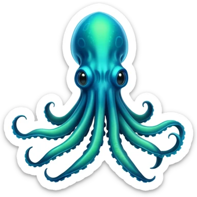 3D render of Deep Sea Squid, bioluminescent deep sea style, glowing neon blue and green lights, dark background to contrast the glow, translucent organic textures. sticker