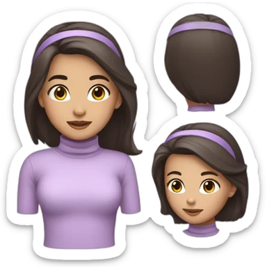 Girl with Dark hair and turtleneck light purple shirt and light purple headband sticker