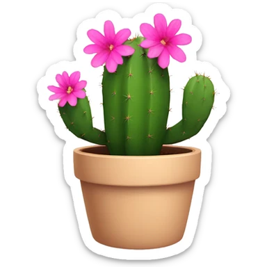 Cactus with pink flowers in a pot sticker