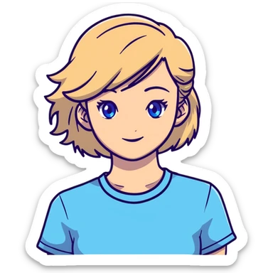 light gentle 20 year old girl in a shirt, light hair, blue eyes sticker