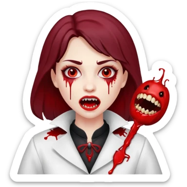 Women Vampire with white coat dress and eyes should be red with blood & opened mouth and teeth sticker