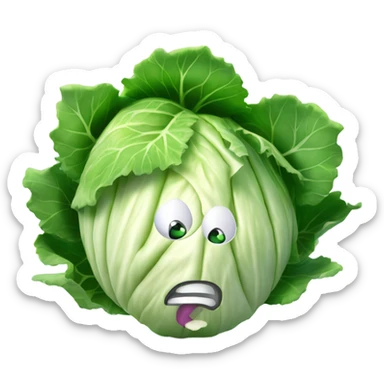 Create a 3D "White colored cabbage" with a surprised face and big shiny eyes 👀. one green leaf, white colored copta holds the mirror with its reflection 🪞 sticker