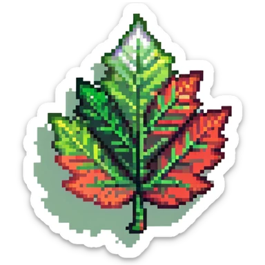 Pixel art leaf-shaped member badge with green to red gradient like changing seasons sticker