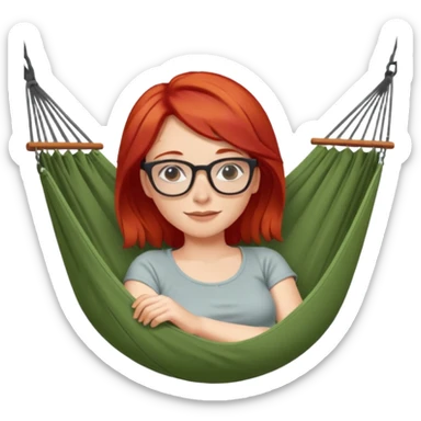 une femme avec les cheveux rouge et des lunettes qui se repose dans un hamac sticker
