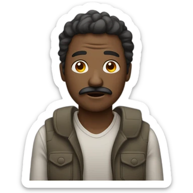 Generate an image of an African man emoji with a tired expression and a distinctive mustache, capturing a sense of weariness or fatigue sticker