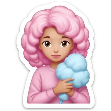 A girl hugging a big cotton candy puff sticker