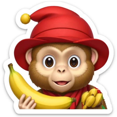 monkey with banana and wearing hat sticker