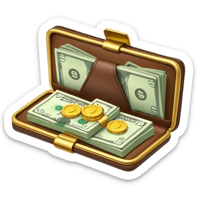 Aviator money emoji, wallet full of cash, casino vibe, premium 3D emoji style, clean, no background
 sticker