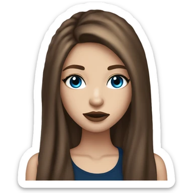 a pretty girl with beutiful long brown hair blue eyes lashes big lips and a  basic black top sticker