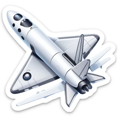 An icon featuring a space shuttle, a drone, and an airplane against a starry sky, symbolizing aerospace technology. The design includes rocket boosters and satellite orbits, representing the exploration of space and advanced aviation. Transparent background sticker