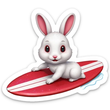 Surfing red glitter rabbit Happy  sticker