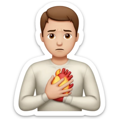 person with heartburn, uncomfortable expression, hand on chest, chest area highlighted sticker