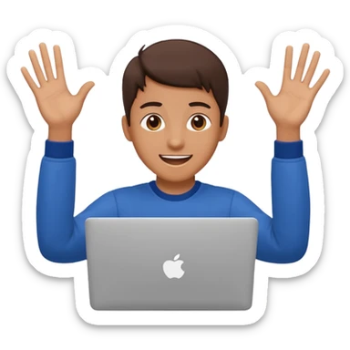 student with laptop, excited, hands up sticker