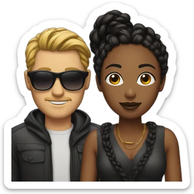 white man with sunglasses and a black woman with braids sticker
