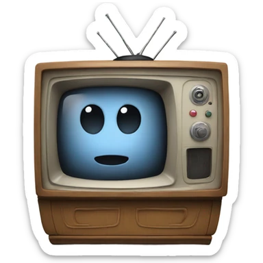 A tv with a face sticker