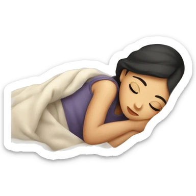Asian girl sleeping in cozy blanket with pillow sticker