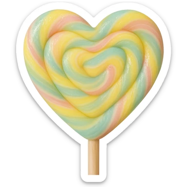 Change the lollipop to a heart shape, keep the pastel rainbow swirl, background transparent, realistic style. sticker