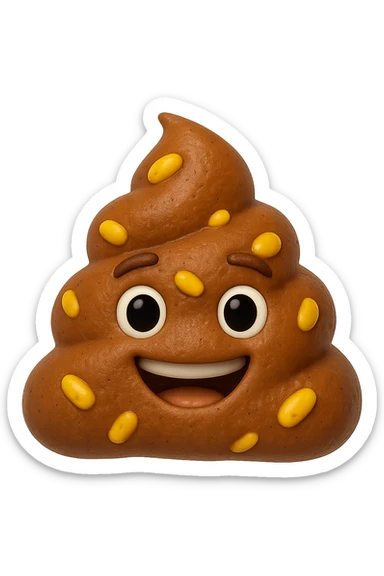 emoji stile iphone 3d di una cacca con mais visibile all'interno, iperrealistiche 4k sticker