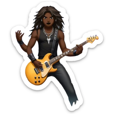 Icon for Heavy Metal: a metal band on stage, with electric guitars, drums, and a powerful vocalist. The atmosphere is intense with flashing lights, music notes, and a crowd of fans. The design should capture the energy and power of a live heavy metal performance. Transparent background. sticker