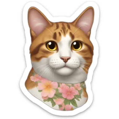buff calico cat  he has a mullet, a floral designed t shirt that is unbuttoned sticker