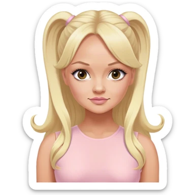 Emma bunton with long blonde ponytails wearing a light pink bodycon dress sticker