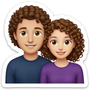 Açık kumral saçlı ela gözlü beyaz tenli erkek ve saçları koyu kahverengi ,kıvırcık saçlı kız yan yana gülümsüyor sticker