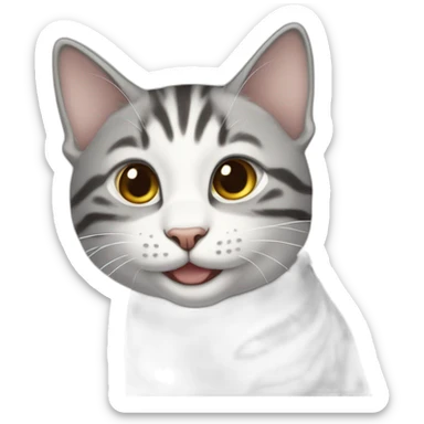 smile-white and gray tabby-cat sticker