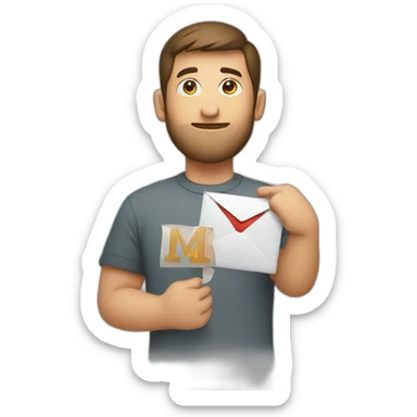 a guy holding M letter logo sticker