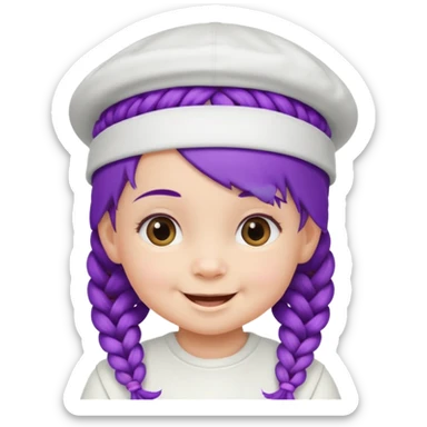 purple haired little baby with braids and white hat not beanie happy sticker