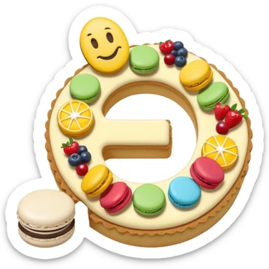 number-shaped cookie cream tart with macarons, fruit, and candy decoration toppings, simplified, clear, emoji-like, no faces sticker