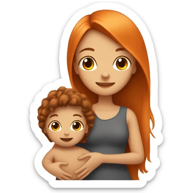 Tan Girl with long orange hair holding a brown haired baby boy sticker