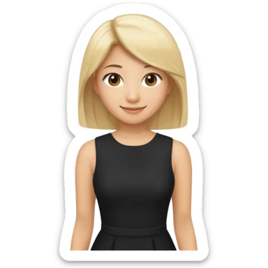 Asian woman with light tanned skin tone, mid-length blonde hair, light brown eyes, wearing a fitted black dress, simple and expressive sticker