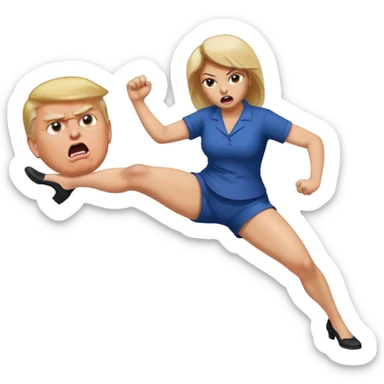 woman kicking donald trump in the testicles sticker