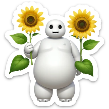 Baymax from Big Hero 6 holding unflower In one hand  sticker