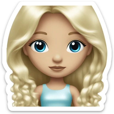 ocean blue doll eyes, blonde glowing silky long hair, girl, feminine, fragile, pink, angelic, in love sticker