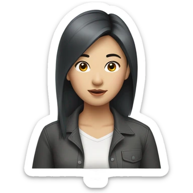 asian woman black hair, casual shirt sticker