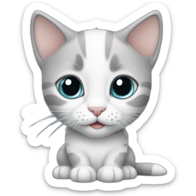 Gray and white kitten with only one eye sticker