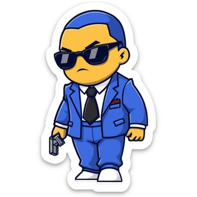 A gangster character walking with sunglasses and a power outfit in an alley, showcasing their gangster and combative nature sticker