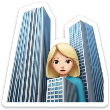 a giantess playing peekaboo peeking out from behind a skyscraper that obscures her to the viewer sticker