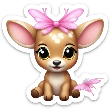 baby deer with fairy wings and a pink bow around its neck  sticker