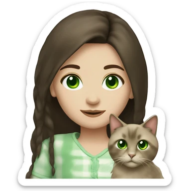 brunette girl with green eyes with cat ragdoll  sticker