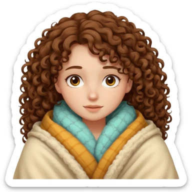 Brown Curly haired girl snuggles in a blanket  sticker