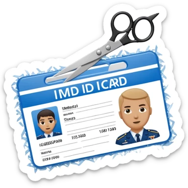 Scissors cutting military ID card in the middle front view sticker