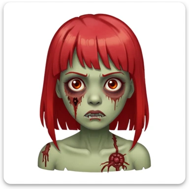 faça uma mulher zumbi com médio com franja com mechas na ponta vermelha  sticker
