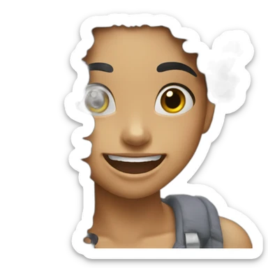 Girl with long curly Black hair with ugly laugh sticker