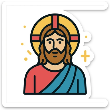 modern icon style Jesus with clean lines, gold accents, abstract background sticker