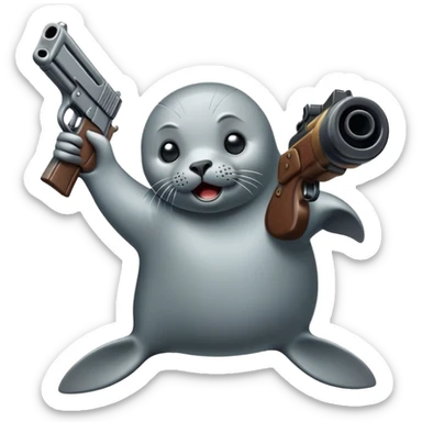 a seal shooting itself in a memeful way sticker