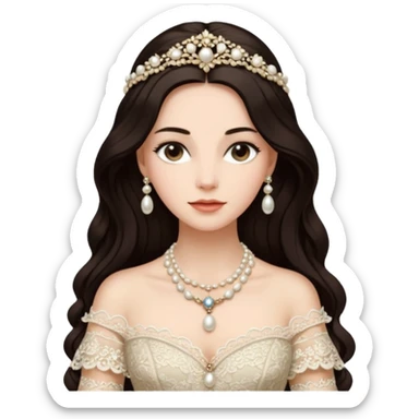 An emoji portrait of an Italian noblewoman. She wears a lavish gown with intricate lace details and a pearl necklace. Her expression is serene and elegant. sticker