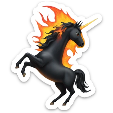 Black unicorn on fire sticker